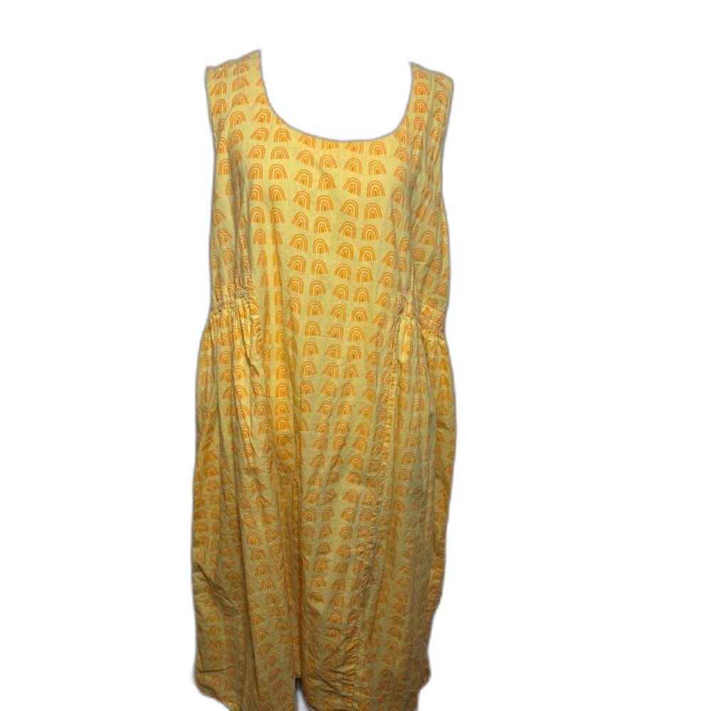 Mata Traders Dress Yellow Rainbow Print Cotton Maximalist Dopamine Dressing L
